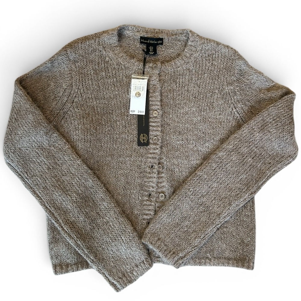 House of Harlow 1960 Heathered Gray Cropped Button-Front Cardigan S